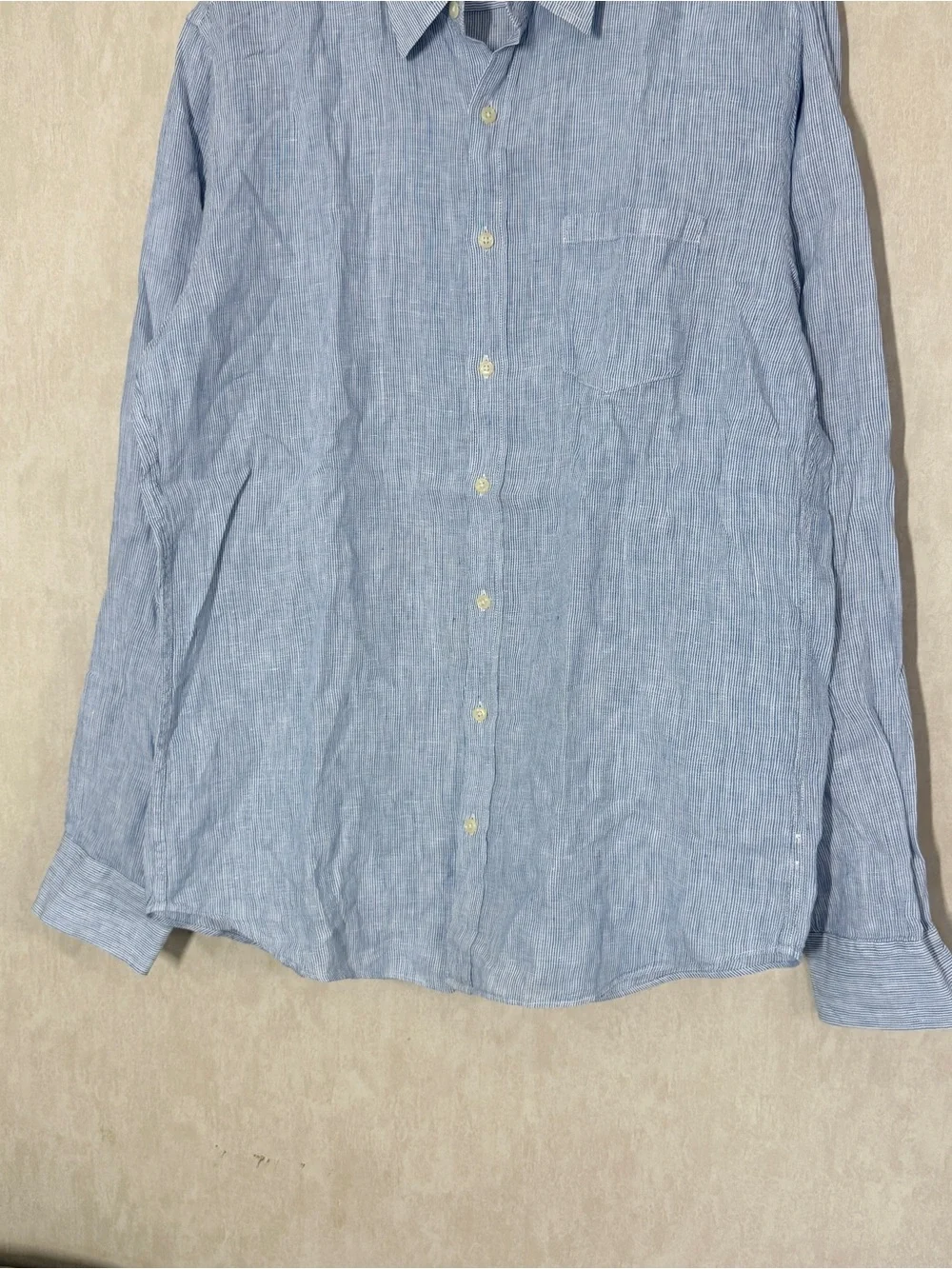 J. Crew Men’s Irish Linen Button Up Shirt Longsleeve Preppy in Blue Stripe XL